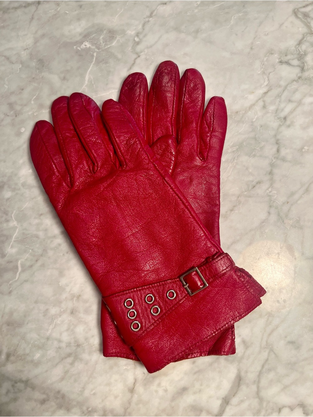 Anne Klein Red Genuine Leather Buckle Gloves
